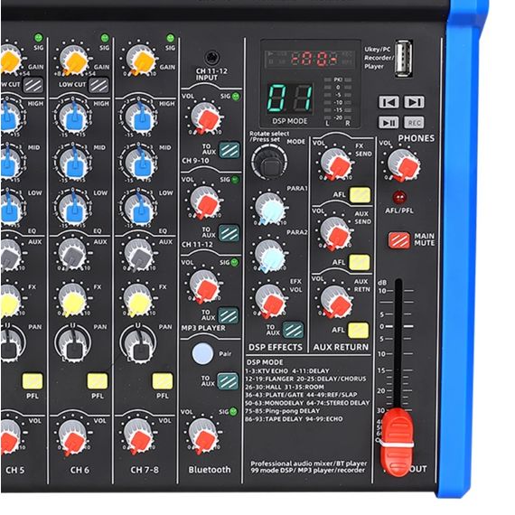BG B628DSP Пульт микшерный, 6 моно, 1 стерео, 1AUX, DSP процессор 24bit/48KHz, USB MP3 плеер, BT