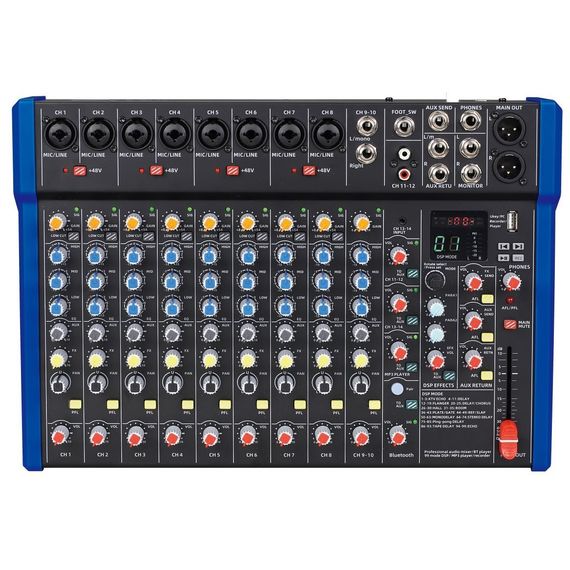 BG B828DSP Пульт микшерный, 8 моно, 1 стерео, 1AUX, DSP процессор 24bit/48KHz, USB MP3 плеер, BT