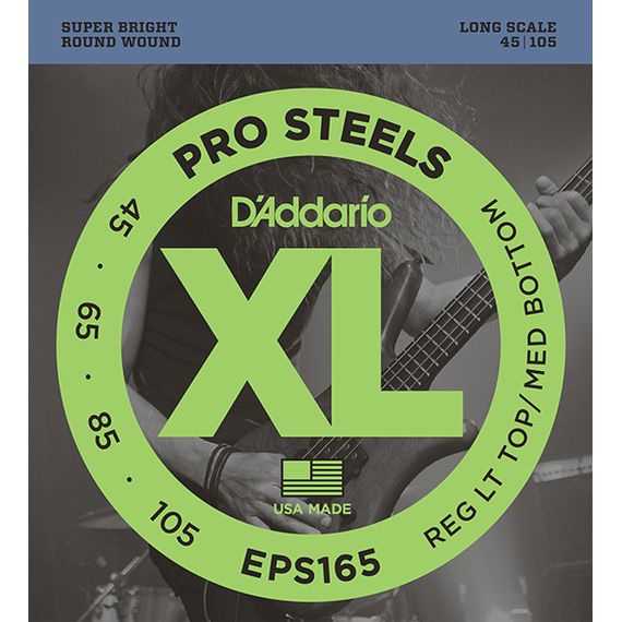 D'ADDARIO EPS165 ProSteels Комплект струн для бас-гитары, Custom Light, 45-105, Long Scale