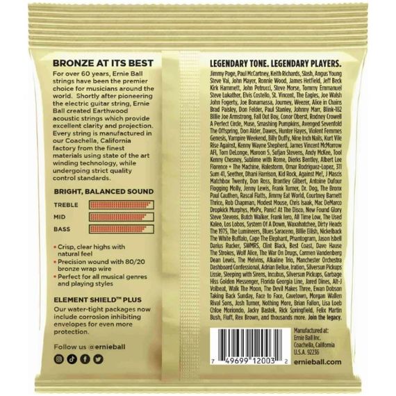 ERNIE BALL 2003 Earthwood 80/20 Bronze Medium Light Струны для акустической гитары, изображение 2