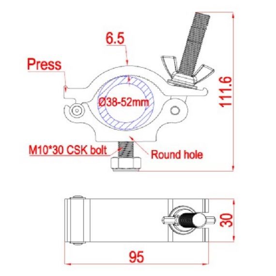 LAUDIO MINI-223P130-DM10FN Струбцина крепежная, 38-52мм, М10