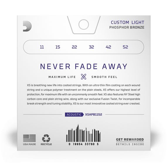 D'ADDARIO XSAPB1152 XS Комплект струн для акустической гитары, фосфорная бронза, 11-52, изображение 3