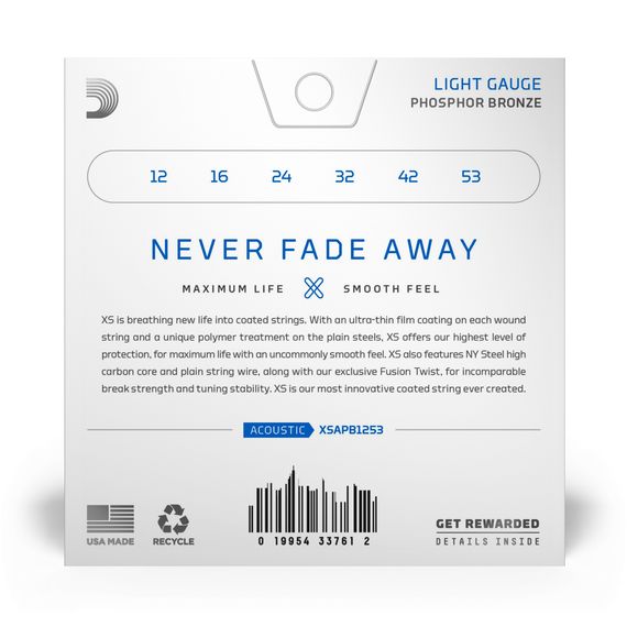 D'ADDARIO XSAPB1253 XS Комплект струн для акустической гитары, фосфорная бронза, 12-53, изображение 5